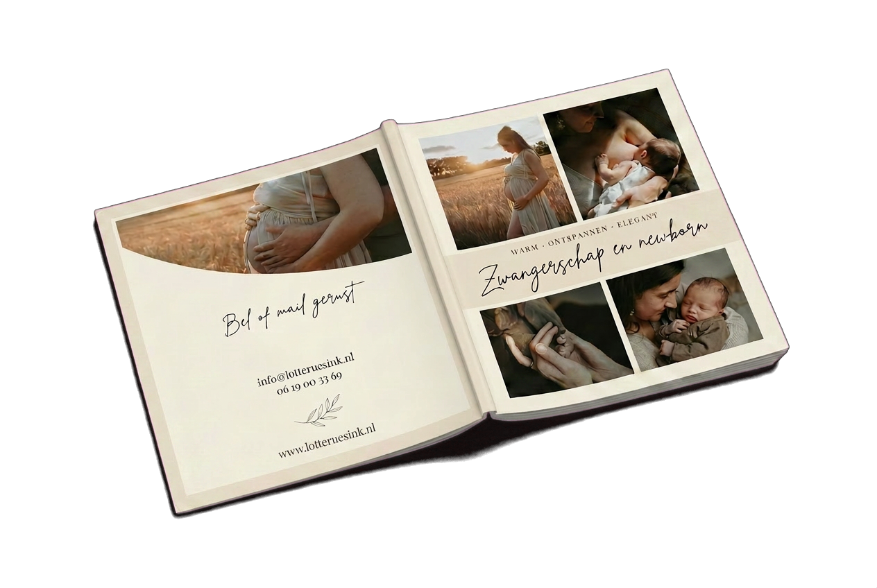 Mockup van de gratis Zwangerschap & Newborn brochure van Lotte Ruesink Photography